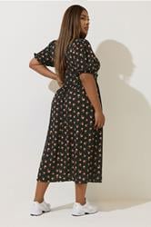 LIMITED COLLECTION Plus Size Black Rose Bow Tie Front Dress | Yours Clothing 3