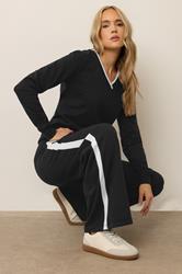 LTS Tall Black Ribbed Striped Wide Leg Joggers | Long Tall Sally 1