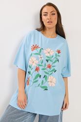YOURS Plus Size Blue Floral Graphic T-Shirt | Yours Clothing 3