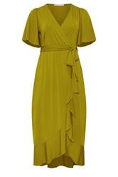 YOURS LONDON Curve Chartreuse Green Short Sleeve Ruffle Wrap Maxi Dress