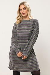 YOURS Plus Size Blue & Grey Textured Stripe Jumper Dress | Yours Clothing 3