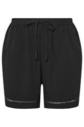 YOURS Plus Size Black Crochet Trim Shorts | Yours Clothing 2