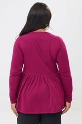 YOURS Plus Size Pink Long Sleeve Peplum Top | Yours Clothing 2