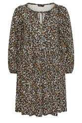 YOURS Curve Black Leopard Print Tie Neck Dress