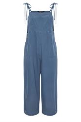 YOURS Plus Size Blue Chambray Wide Leg Dungarees | Yours Clothing 5