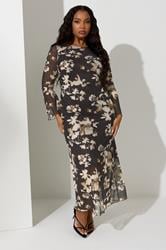YOURS LONDON Plus Size Natural Brown Floral Mesh Maxi Dress | Yours Clothing 3