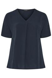 EVANS Curve Navy Blue Front Pleat Blouse