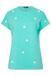YOURS Curve Blue Embroidered Heart T-Shirt