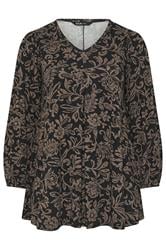 YOURS Curve Brown Floral Pleat Front Top