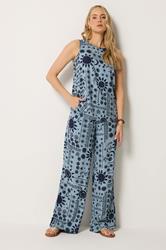 LTS Tall Women's Blue Coastal Print Wide Leg Trousers | Long Tall Sally 1