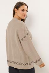 YOURS Plus Size Natural Brown Blanket Stitch Jumper | Yours Clothing 4