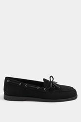 Black Faux Suede Bow Boat Shoes In Wide E Fit | Yours Clothing 2