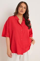 EVANS Plus Size Red Linen Shirt | Yours Clothing 1