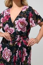 YOURS LONDON Plus Size Black & Pink Floral Wrap Dress | Yours Clothing 4