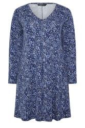YOURS Curve Blue Floral Print Pleat Front Dress