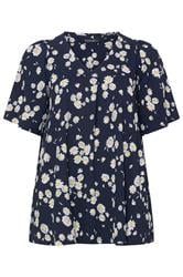 EVANS Plus Size Navy Blue Daisy Pleat Front Top | Evans 5