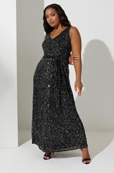 YOURS LONDON Plus Size Black Sequin V-Neck Maxi Dress | Yours Clothing 3