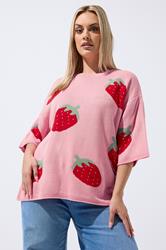 LIMITED COLLECTION Plus Size Pink Strawberry knitted Boxy Top | Yours Clothing 3