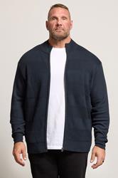 BadRhino Big & Tall Navy Blue Fleece Lined Ribbed Zip Through Ribbed Jumper | BadRhino 3