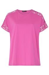 YOURS Curve Pink Crochet Sleeve Boxy T-Shirt