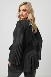 YOURS LONDON Plus Size Black Pleat Sleeve Wrap Top | Yours Clothing 2