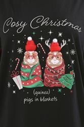 YOURS Plus Size Black Glitter 'Cosy Christmas' Guinea Pig Novelty T-Shirt | Yours Clothing 5