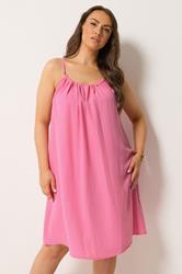 YOURS Plus Size Pink Strappy Swing Mini Dress | Yours Clothing 3