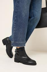 Black Double Buckle Faux Leather Chelsea Boots In Wide E Fit | Yours Clothing 1