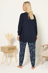 YOURS Plus Size Navy Blue 'Dream Explorer' Cuffed Pyjama Set | Yours Clothing 2