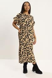 YOURS Plus Size Brown Abstract Frill Sleeve Dress | Yours Clothing 3