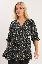 YOURS Plus Size Black Floral Paisley Print Tiered Top | Yours Clothing 3