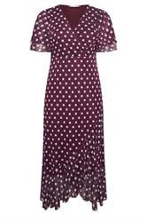 YOURS LONDON Curve Burgundy Red Polka Dot Wrap Dress