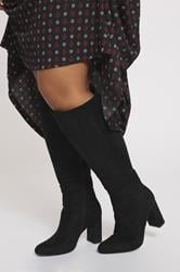 Black Faux Suede Heeled Knee High Boot In Wide E & Extra Wide EEE Fit | Yours Clothing 1