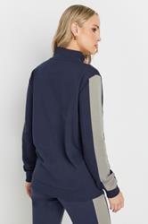 LTS Tall Navy Blue Side Stripe Funnel Zip Sweatshirt | Long Tall Sally 4