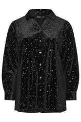 YOURS Plus Size Black Star Print Velour Shirt | Yours Clothing 6