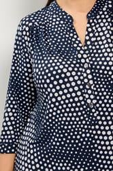 YOURS Plus Size Navy Blue Polka Dot Half Placket Shirt | Yours Clothing 4