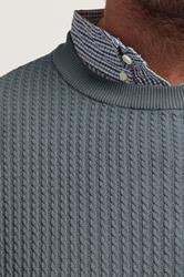 BadRhino Big & Tall Storm Blue Cable Knit Mock Shirt Jumper | BadRhino 4