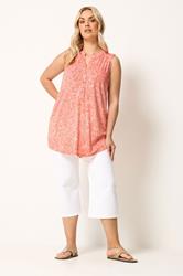YOURS Plus Size Orange Floral Ikat Print Sleeveless Swing Blouse | Yours Clothing 1