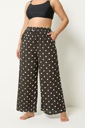YOURS Plus Size Brown Polka Dot Crinkle Beachwear Wide Leg Trousers | Yours Clothing 1