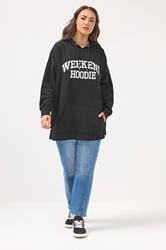 YOURS Plus Size Black 'Weekend Hoodie' Slogan Hoodie | Yours Clothing 1