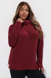 YOURS Plus Size Burgundy Red Roll Neck Knitted Jumper | Yours Clothing 3