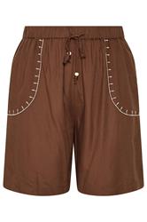 YOURS Plus Size Brown Embroidered Shorts | Yours Clothing 5