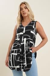 YOURS Plus Size Black Abstract Print Pleat Front Swing Vest Top | Yours Clothing 4