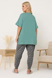 YOURS Plus Size Green 'Lets Avo A Duvet Day' Cuffed Pyjama Set | Yours Clothing 2