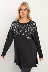 YOURS Plus Size Black Leopard Sequin Long Sleeve Top | Yours Clothing 3