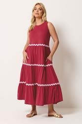 YOURS Plus Size Red Swirl Trim Tiered Maxi Dress | Yours Clothing 3
