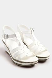 White Faux Leather T-Bar Wedge Sandals In Wide E Fit & Extra Wide EEE Fit | Yours Clothing 2