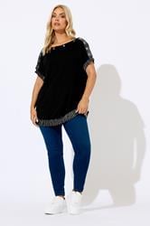 YOURS Plus Size Black Eyelet Shimmer Detail Top | Yours Clothing 2