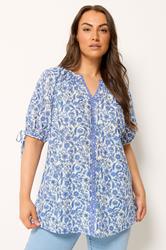 YOURS Plus Size Blue Floral Contrast Trim Blouse | Yours Clothing 3