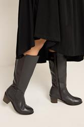 Dark Brown Real Leather Knee High Boots In Wide E Fit | Yours Clothing 1